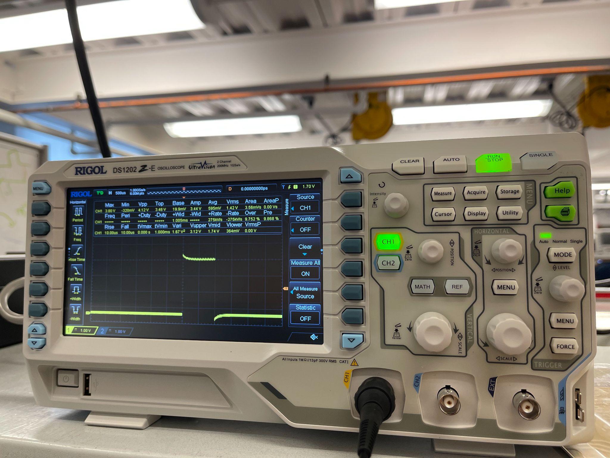Oscilloscope showing a servo PWM pulse from the ESP32